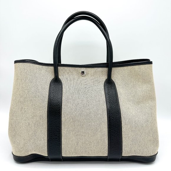 Hermes Handbags - Hermes Canvas/Black Buffle Leather Garden Party 36